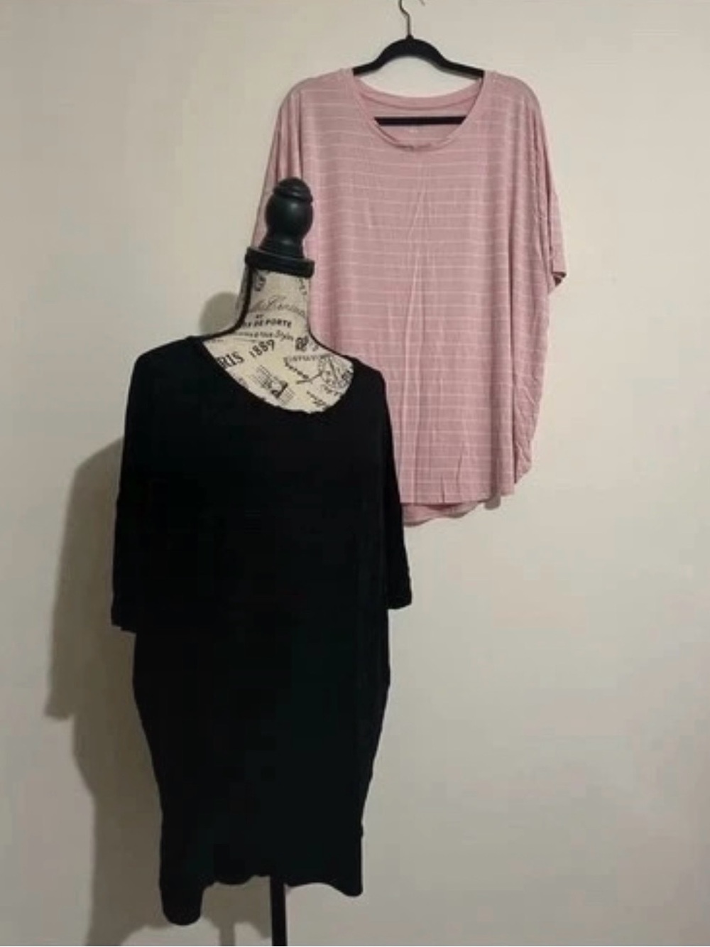 Time and Tru Pink Striped + Black Short Sleeve Tee Set 3x